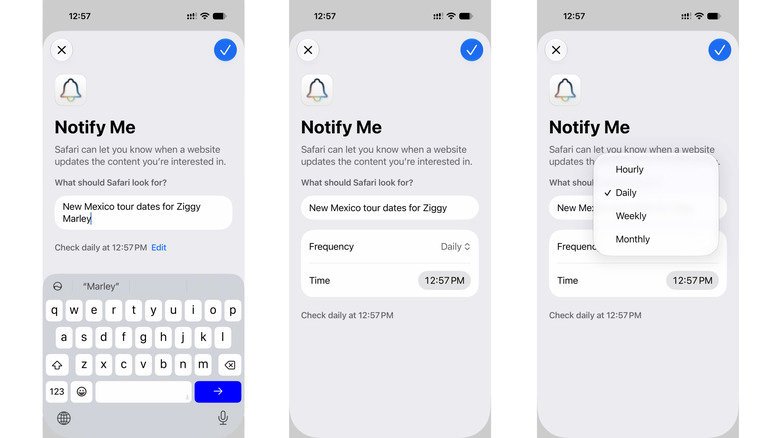 Safari's Notify Me quietly tracks price drops across iPhone, iPad and Mac — here's how to turn it on 28 Three iPhone screenshots, showing the setup process for Apple's Notify Me feature with Ziggy Marley tour dates