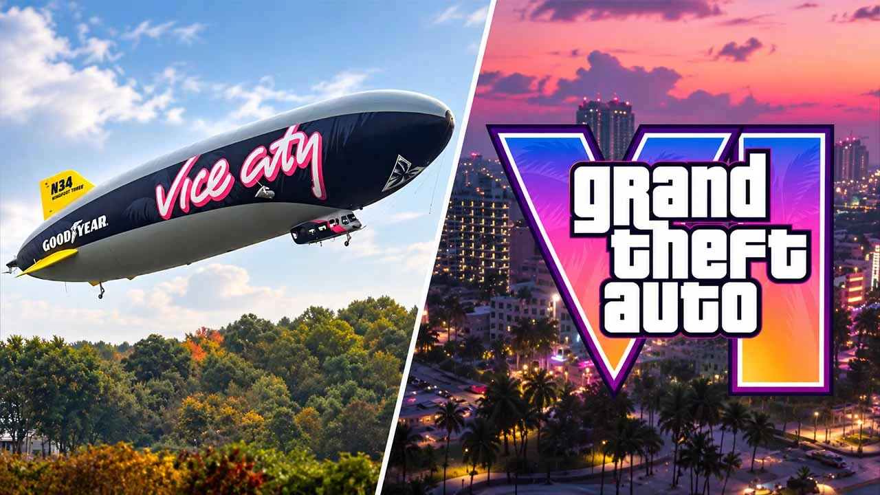 goodyear blimp painted with gta 6s vice city name spotted over the u s Two words are painted on the side of a Goodyear blimp that is now floating over the eastern United States: Vice City.