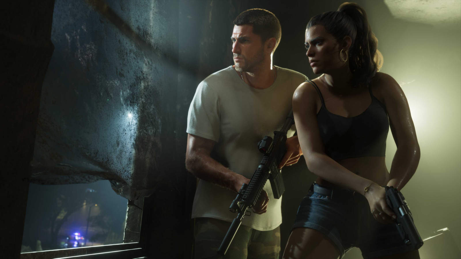 GTA 6 Leaker Claims the Game Will Need More Than 200GB of Storage 28 Jason and Lucia holding guns looking out the window GTA 6