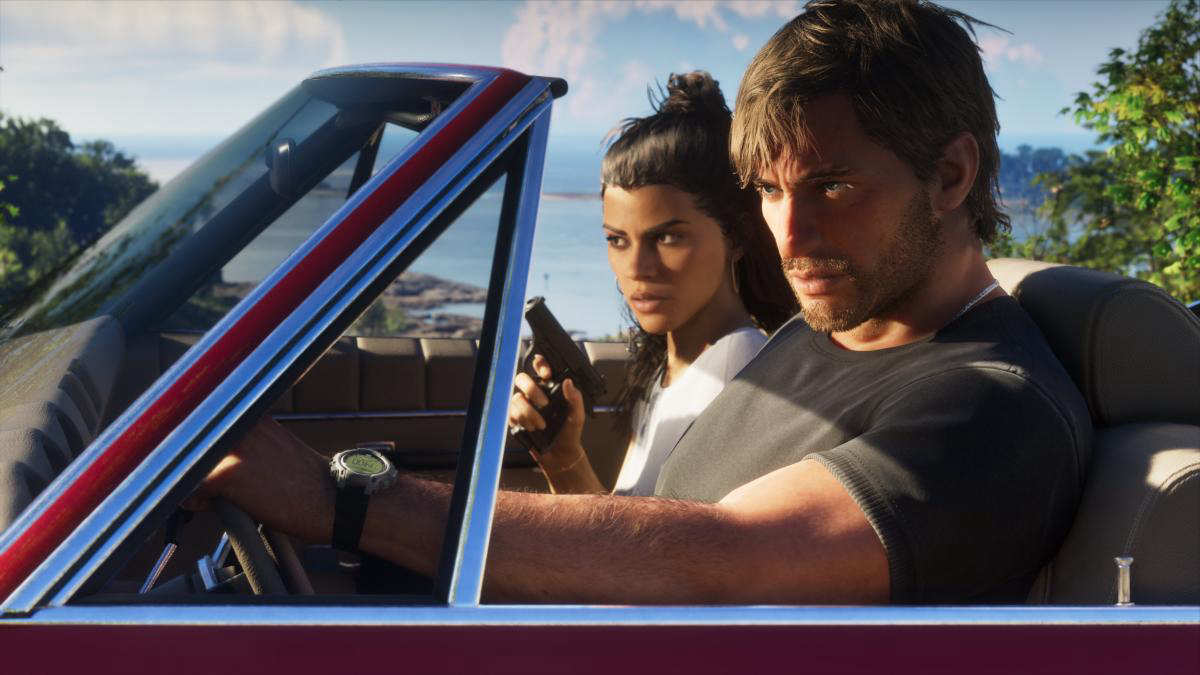 Jason and Lucia in a car in GTA 6, captured on the PS5.