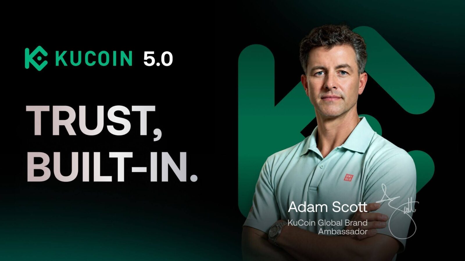 kucoin 5 0 arrives as exchange kicks off trust built in campaign with adam scott KuCoin has rolled out "Trust, Built-in.", a fresh global branding effort that lands at the same time as KuCoin 5.0, an across-the-board overhaul of the exchange. At the center of the campaign is a brand film starring Adam Scott, the platform's global brand ambassador, who is back after fronting the company's previous "Trust First. Trade Next." drive.