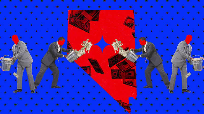 Photo Illustration of Men throwing Buckets of Money into Nevada