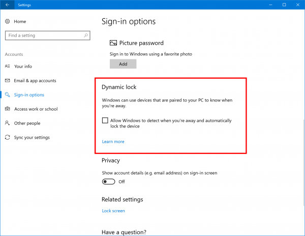 windows dynamic lock how to make your pc lock itself when you walk away Forgetting to lock your laptop before stepping away is an easy mistake to make, and Windows includes a built-in tool called Dynamic Lock to handle it for you. First, pair your phone with your PC over Bluetooth. Then enable Dynamic Lock under Settings > Accounts > Sign-in options. If you leave with your phone and the Bluetooth link drops, Windows can lock the PC by itself.